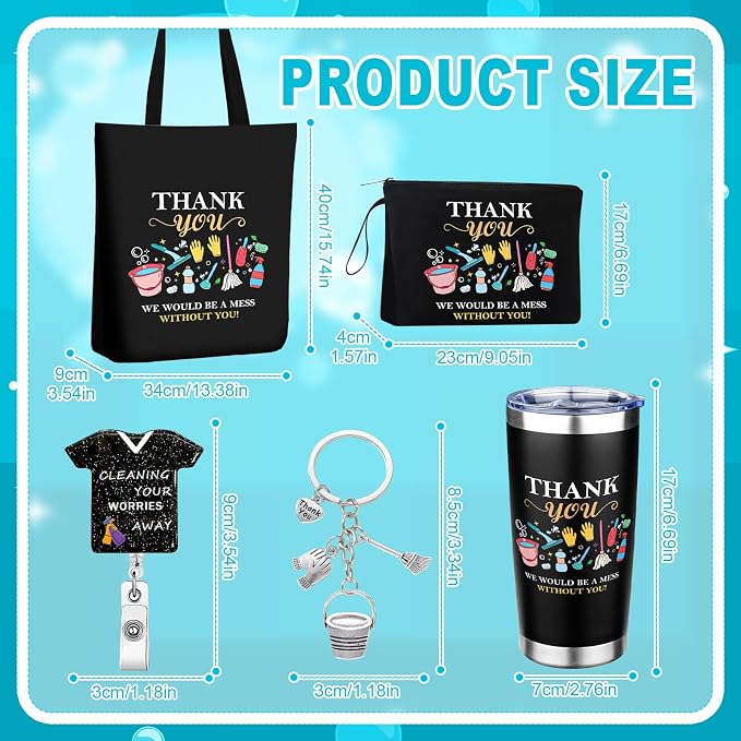 5 Pcs Housekeeping Appreciation Gifts for Women Housekeeping Week Gifts | 20oz Tumbler Mug Canvas Bag Cosmetic Bag Keychains Badge Holder Housekeeping Week Gifts for Cleaning Lady Housekeepers