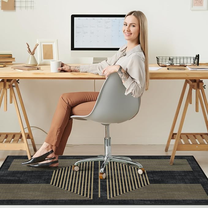 Office Chair Mat for Hardwood Floor&Tile Floor,36"X 48"-Geo Black | Heavy Duty Desk Chair Mat for Hard Floors,Under Desk Rug for Rolling Computer Chair,Anti Slip,Low Pile Carpet Floor