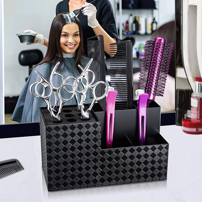 Noverlife Hairdressing Scissors Holder Shears Block, Black Shear Holder | Barber Shop Scissor Organizer Stand, Hairdressing Tools Storage Box for Combs Clips Brushes, Salon Barber Scissor Holder Rack