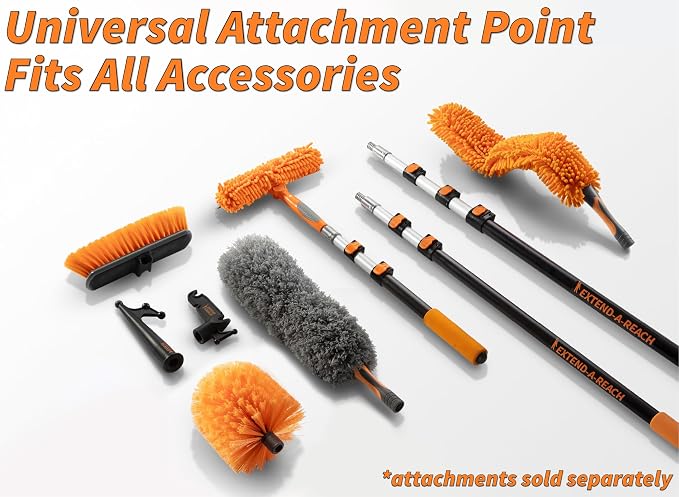 30-Foot Exterior House Cleaning Brush Set with 5-24 ft Extension Pole | Vinyl Siding Brushes with Telescopic Extendable Pole & Window Cleaning Squeegee // The Ultimate Extension Scrub Brush Set