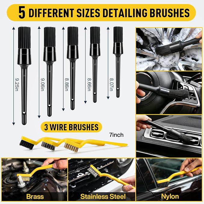 40 Pcs Car Detailing Kit Interior, Tote Includes Premium Drill Brush | Windshield Cleaning Tool Interior,Detailing Brushes Tire Brush Towels and Wheel Car Wash Kit for Cars, Trucks and Motorcycles