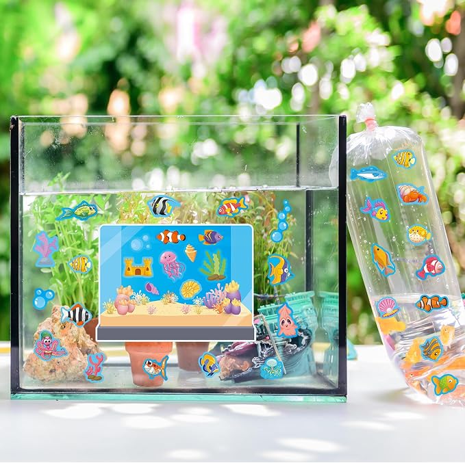 24 Sheets Make Ocean Animals Worlds Scene Stickers, Cute Under The Sea Ocean Animal Stickers Summer Fish Tank Scene for Party Favors Summer Activities Crafts