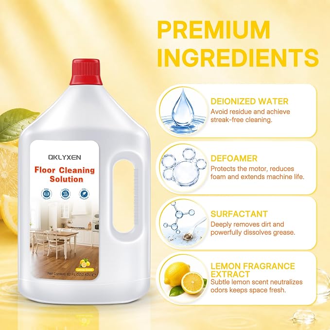 82 FL OZ Lemon Scent Floor Cleaning Solution Compatible with Roborock | Zesty Scent, 2.4 L Floor Cleaner for All Cordless Wet/Dry Vacuum Mop Cleaner & Robot Vacuums with Mopping