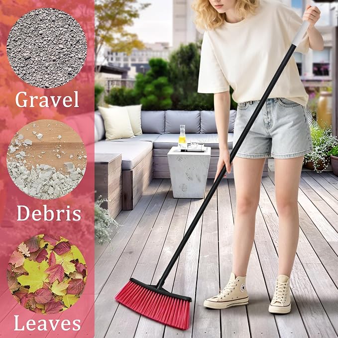 Outdoor Broom for Cleaning Floor | Outside Brooms, Heavy Duty Outdoor Broom for Cleaning Garages, Terraces, and Porches, etc.(Red)