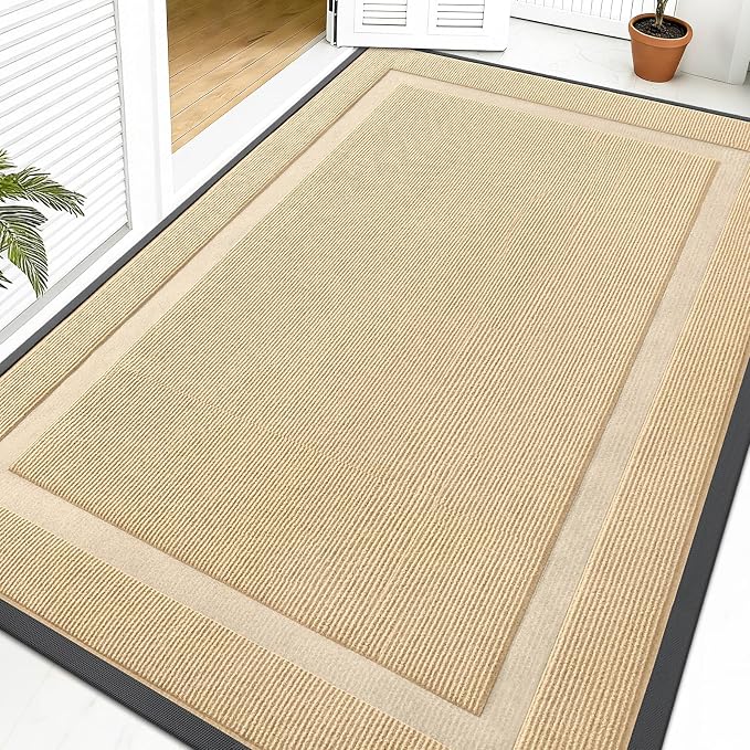 OLANLY Front Door Mat Outside 59x40, All-Season Heavy-Duty Rubber Doormat | Beige, Absorbent, Stain and Fade Resistant, Waterproof Non-Slip Backing, Low-Profile Indoor Outdoor Floor Mat for Entryway