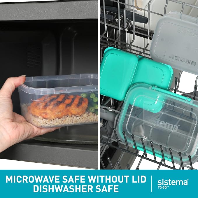 Sistema TO GO Stax Leakproof Food Storage Containers | 1 L | Airtight & Stackable Meal Prep Containers with Lids | Lunch Boxes | BPA-Free | 3 Count