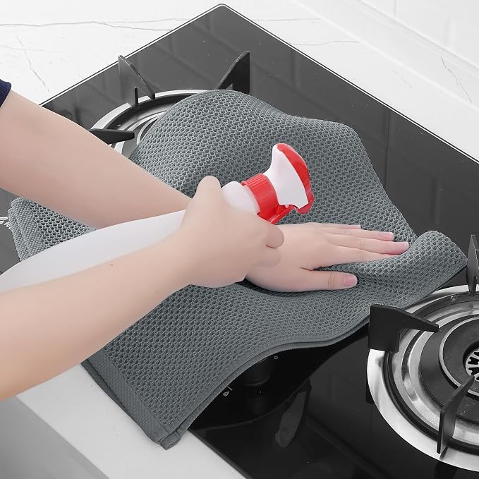 Homaxy 100% Cotton Waffle Weave Kitchen Dish Towels 6-Pack, Grey | 13 x 28 Inches, Ultra Soft Absorbent Dish Towels, Quick Drying Cleaning Towels
