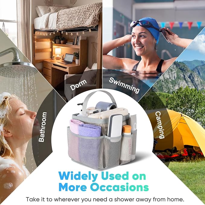 EUDELE 2 Pack Mesh Shower Caddy Portable for College Dorm Room Essentials, Shower Caddy Dorm with 9-Pocket Large Capacity,Shower Bag for Beach,Swimming,Gym All Black+All Grey