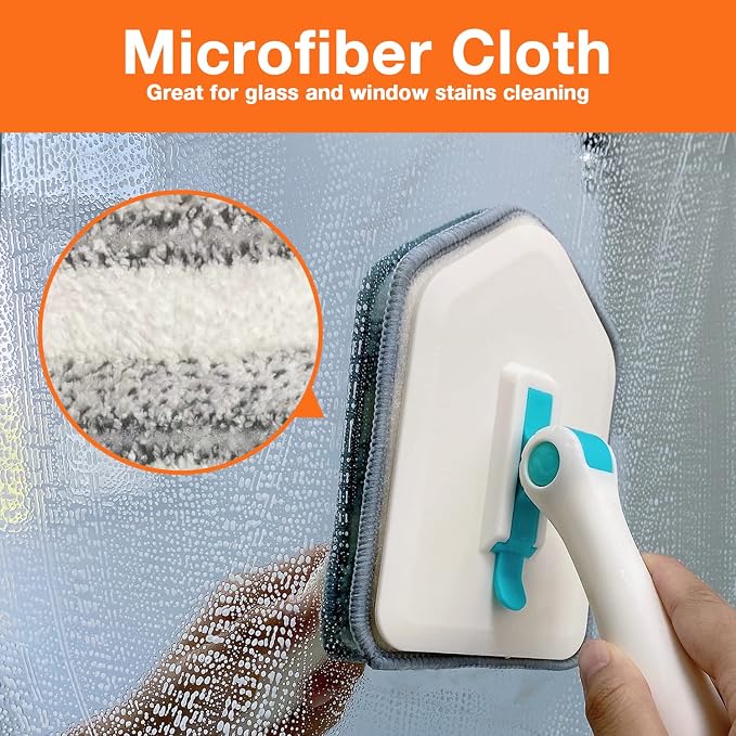 3 in 1 Scrub Cleaning Brush with Long Handle 51'' - Shower Bathtub Tub & Tile Scrubber Brush Include 1 Stiff Brush Head & 3 Scouring Pads & 3 Microfiber Clothes, for Wall Bathroom Glass Bathtub(White) | Tub & Tile Scrubber Brush of 1 Stiff Brush Head &...