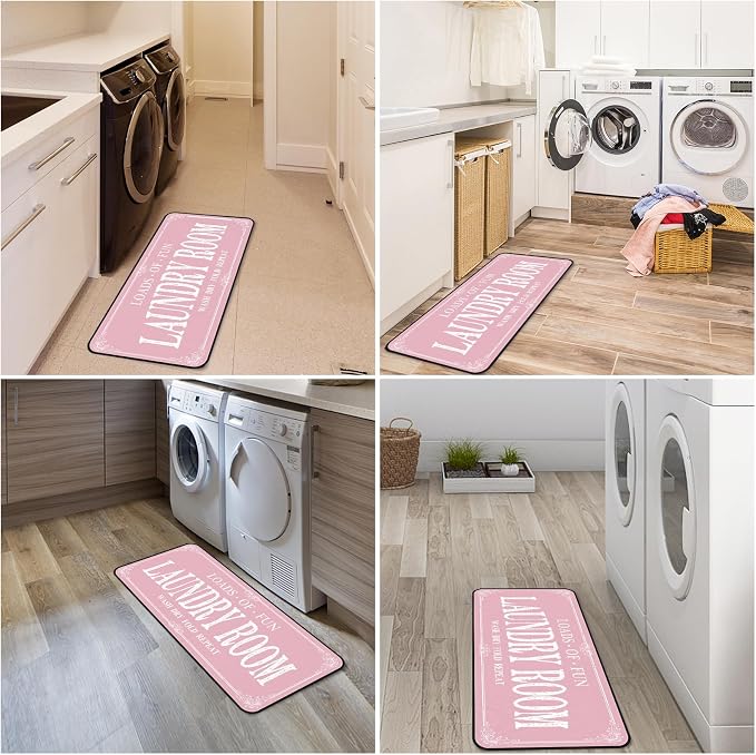 ROMAMIGO Laundry Room Rug Runner Non Slip Laundry Mats Mudroom Runner Farmhouse Kitchen Floor Mat Bathroom Laundry Room Decor Accessories(Pink, 20 X 47 inch)