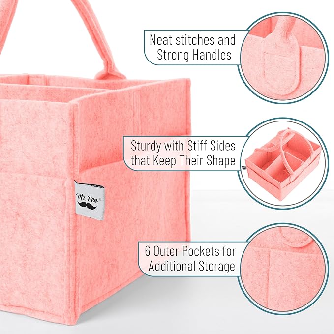 Mr. Pen- Baby Diaper Caddy Organizer, 2 Pack, Pink | Nursery Storage Bin and Car Organizer for Diapers and Baby Wipes