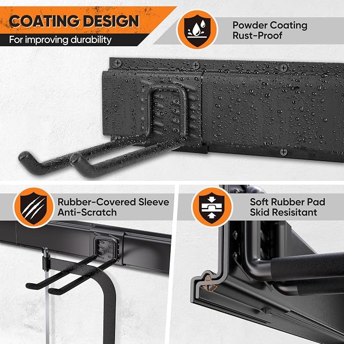 Nacial Heavy Duty Garden Tool Organizer Metal Wall Mount, 64 inches | 600lbs Alloy Steel Tool Storage Rack with Adjustable Hooks, Yard Shed Rack Holder System Hanging Rake Broom Mop Snowboard