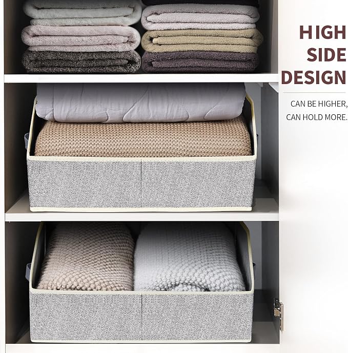 Closet Organizers Bins 6 Packs - Large Closet Shelf Organizer with Handles, Fabric Trapezoid Storage Bins, Collapsible Storage Cubes for Clothes, Towels, Light Gray
