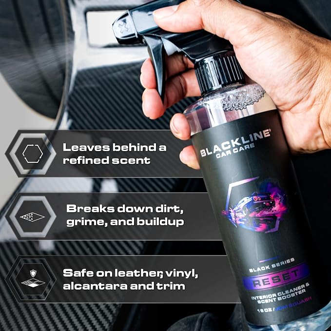 Blackline Reset Interior Car Cleaner & Deodorizer Spray - Dark Ice | pH-neutral high-foam formula deep-cleans & deodorizes leather, vinyl, carpet & plastic. Long-lasting scent, zero residue