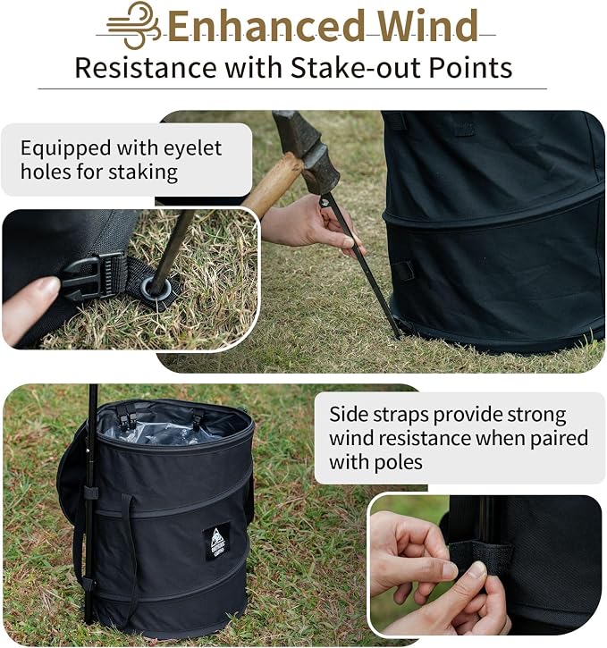 ONETIGRIS Collapsible Trash Can, 12 Gallon Camping Trash Bin with Lid | 12-gallon collapsible trash bin with lid, sorting clips and 600D Oxford fabric for camping, RV, recycling and yard waste