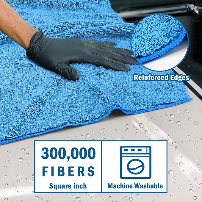 HOMEXCEL Professional Large Microfiber Car Drying Towels 4 Pack, 31" x 24" | Highly Absorbent, Lint Free, Scratch Free, Fast Drying, Absorbent Microfiber Towel for Cars SUVs RVs Trucks Boats, Blue