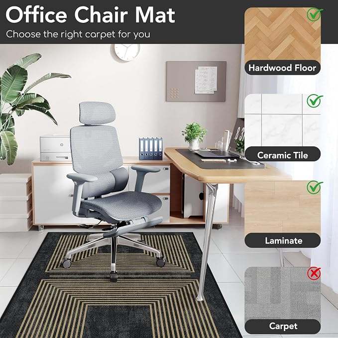 Office Chair Mat for Hardwood Floor&Tile Floor,48" X 60"-Geo Black | Heavy Duty Desk Chair Mat for Hard Floors,Under Desk Rug for Rolling Computer Chair,Anti Slip,Low Pile Carpet Floor
