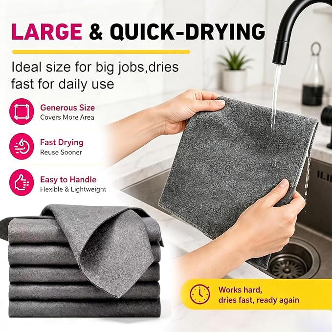 12PC Magic Cloth,Magic Cleaning Cloth, Reusable Microfiber Cleaning Cloth | Made of Thickened Microfiber, Lint-Free & Streak-Free, Reusable for Kitchen, Glass, Car Windows & More