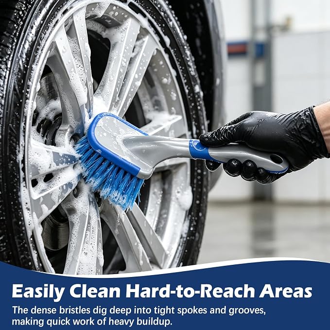 Car Wash Brush 10 Inch, Car Tire & Wheel Brush for Cleaning Wheels & Rim | Soft Bristle Car Wheel Cleaner Brush, Car Cleaning Scrub Brush for Car Detailing, Rv, Cars,Trucks,Bike