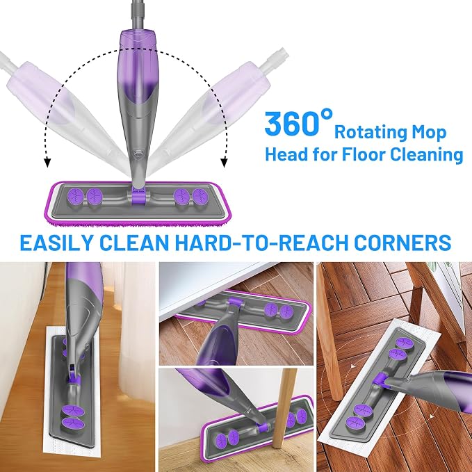 Spray Mops for Floor Cleaning - Wet Dry Mops for Hardwood Tile | 2 Washable + 2 Disposable Pads for Swiffer Powermop,500+ ML Refillable Bottle,Remove Pet Hair Multi-Stains for Home Kitchen