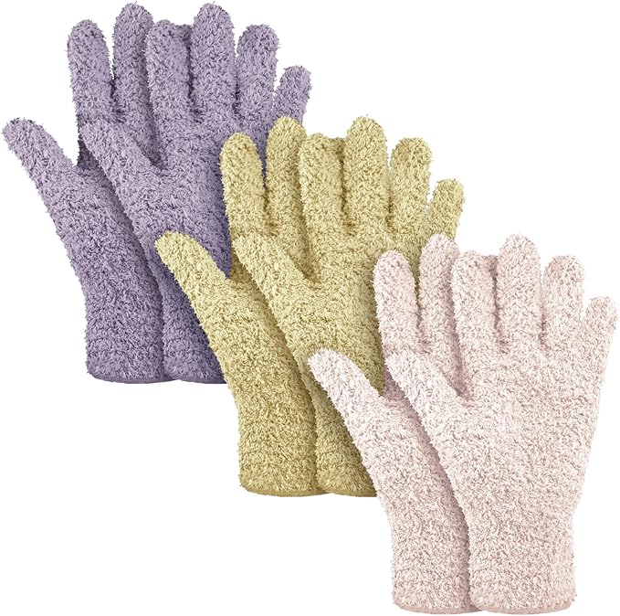Patelai 3 Pairs Microfiber Dusting Gloves for Plants Leaf, Large | Pink, Nude, Light Purple,Plant Cleaning Gloves, Reusable Washable Gloves,House Furniture Blinds Dusting