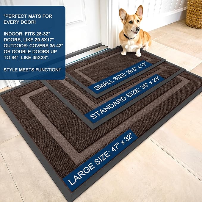 OLANLY Front Door Mat Outside 59x23, All-Season Heavy-Duty Rubber Doormat | Dark Brown, Absorbent, Stain Fade Resistant, Waterproof Non-Slip Backing, Low-Profile Indoor Outdoor Floor Mat for Entryway