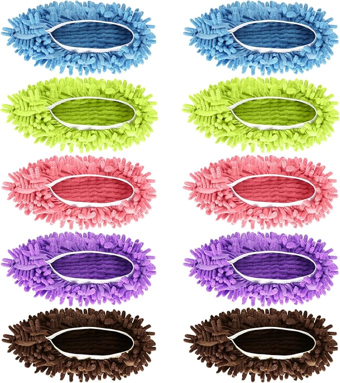 Mop Slippers Shoes, 5 Pairs (10 Pieces) Microfiber Shoe Covers | Floor Cleaning Tools Shoe Cover, Soft Machine Washable Reusable Microfiber Foot Socks for House Kitchen Office