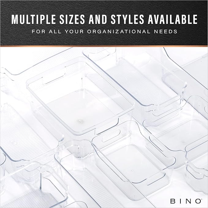 BINO | Plastic Storage Bins, Medium - 6 Pack | THE LUCID COLLECTION | Multi-Use Built-In Handles | BPA-Free | Clear Storage Containers | Fridge Organizer | Pantry & Home Organization