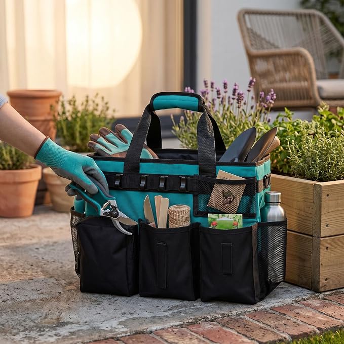 Fockety Cleaning Caddy Bag, 15.35x9.45x10.63in Portable Clean Organizer Tote Bag with Adjustable Shoulder Strap, 36.4oz Oxford Fabric Supplies Tool Storage for Housekeeping Cleaning