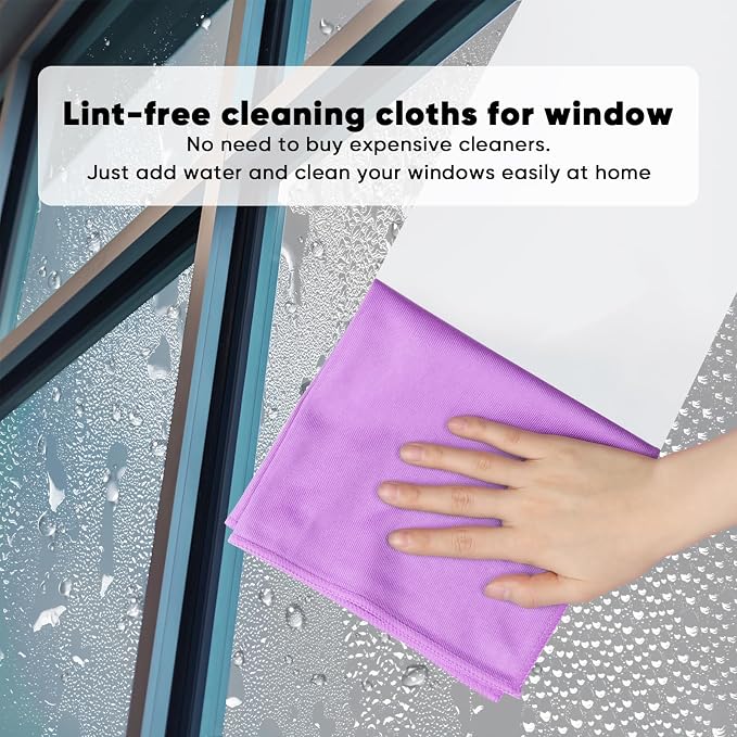 HOMEXCEL Glass Cleaning Cloths 12PK, Streak Free Towel for Windows, 12x12in | Lint Free&Reusable Microfiber Cleaning Cloth for Mirrors, Screens, Glasses, Stainless Steel, Purple