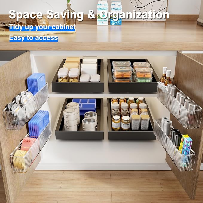 MUSTORN 2 Pack Adhesive Cabinet Door Organizer, Lid Organizers Inside Cabinet Spice Rack Food Container/Tumbler Lids Holders for Kitchen & Bathroom Wall Mounted(Acrylic)