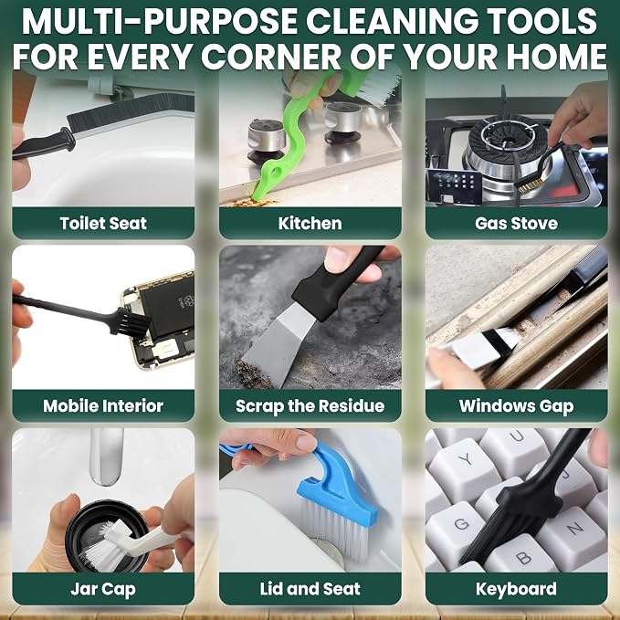 14 Pcs Crevice Cleaning Brush Set – Hard Bristle Cleaning Tools for Grout, Tile Floors, Gaps & Narrow Spaces – Multi-Purpose Grout Scrub Brush for Cleaning Bathroom, Shower, Window Tracks, Kitchen | Multi-Purpose Grout Scrub Brush for Tile Floors, Bath...