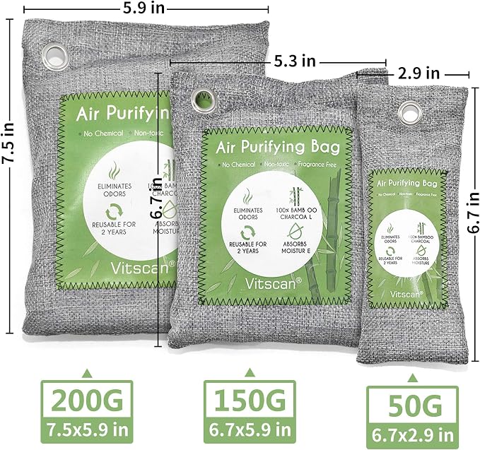 Bamboo Charcoal Air Purifying Bag,Activated Charcoal Odor Absorber for Shoe | 16 Pack Natural Shoe Deodorizer for Strong Odors, Odor Eliminators For Home, Car, Closet, Basement, Pet (16x50g)