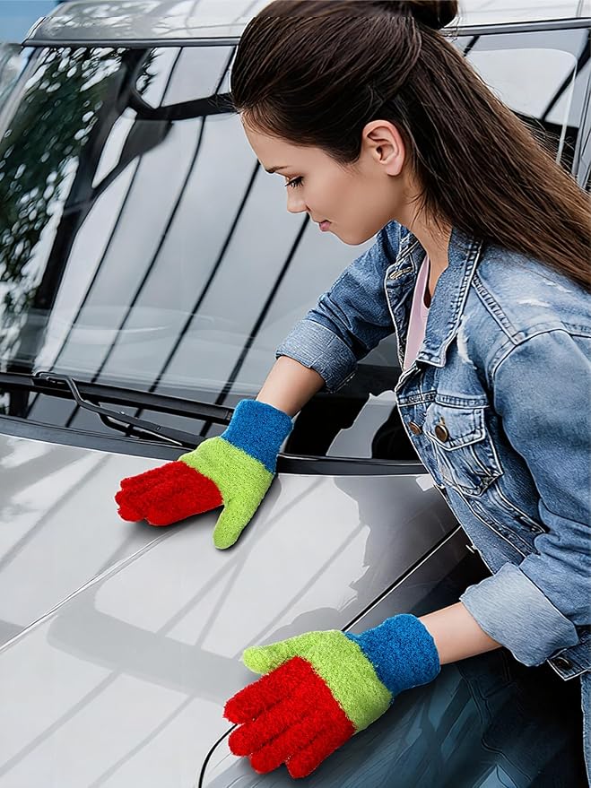 Patelai 3 Pairs Microfiber Dusting Gloves for Plants Leaf, Medium | Assorted Colors,Plant Cleaning Gloves, Reusable Washable Gloves,House Furniture Blinds Dusting