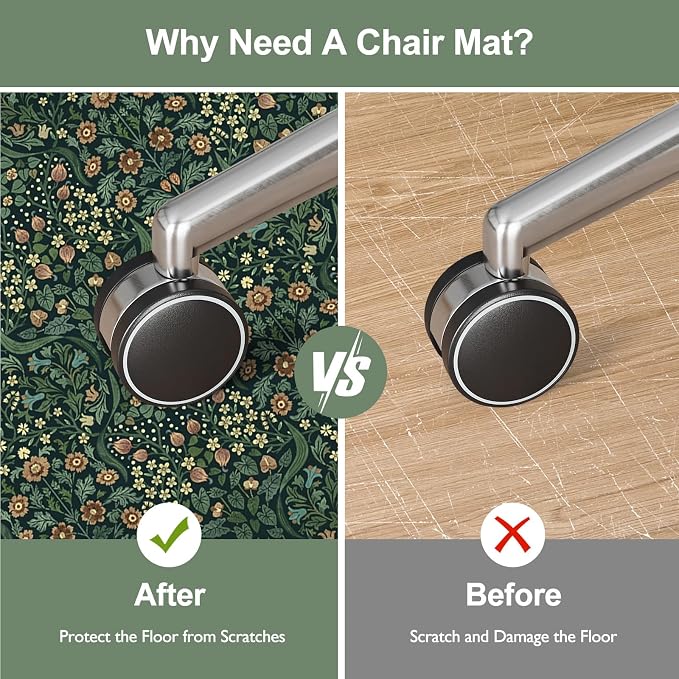 Anidaroel Office Chair Mat for Hardwood Floor/Tile Floor, 8x10 Floral Desk Chair Mat for Hard Floors, Desk Rug Protector for Rolling Computer Gaming Chairs, Anti Slip Machine Wash Low Pile Carpet