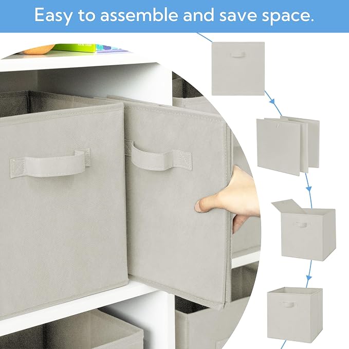 Cupic Cupid 6-Pack 11x11 Storage Cubes, Storage Organizer Bins, Light Gray | Foldable, Reinforced Front Handle, Holds Clothes, Blankets, Daily Essentials, Fits Closet, Shelves, Bedroom, Nursery