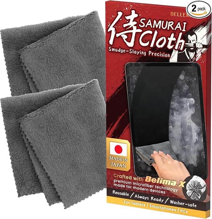 BELLEMOND 「Samurai Cloth」 Japanese Microfiber Cleaning Cloth, Large 2 Pack | Made in Japan, Washable and reusable, Lint-free cleaning, Ideal for monitors, TVs and car displays