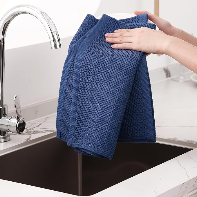 Homaxy 100% Cotton Oversized Waffle Weave Kitchen Towels 4-Pack, Navy Blue | 20 x 28 Inches, Ultra Soft Absorbent Dish Towels, Quick Drying Large Cleaning Towels