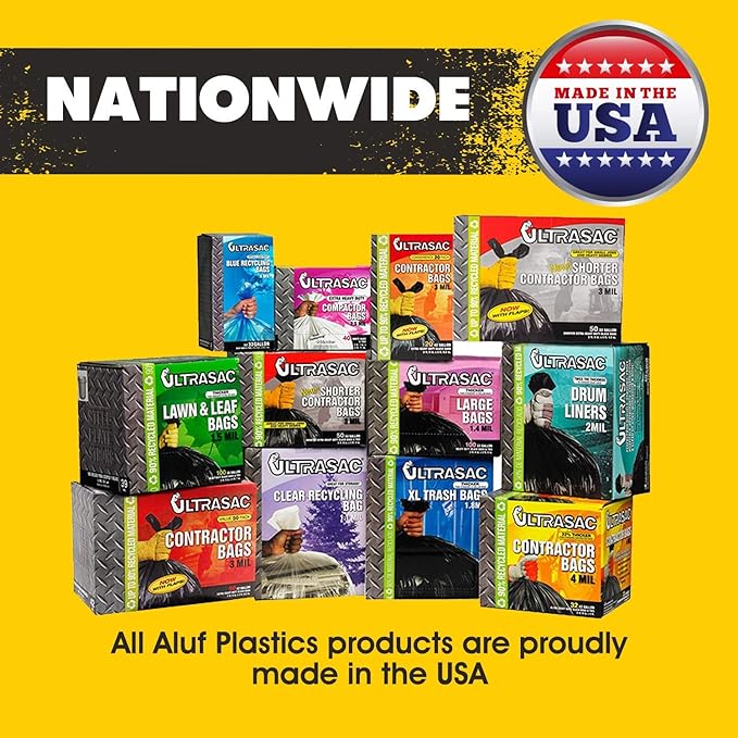 Aluf Plastics 56 Gallon 1.5 MIL (eq) Clear Heavy Duty Garbage Bags - 43" x 46" - Pack of 100 - For Industrial, Recycling, Storage, & Outdoor