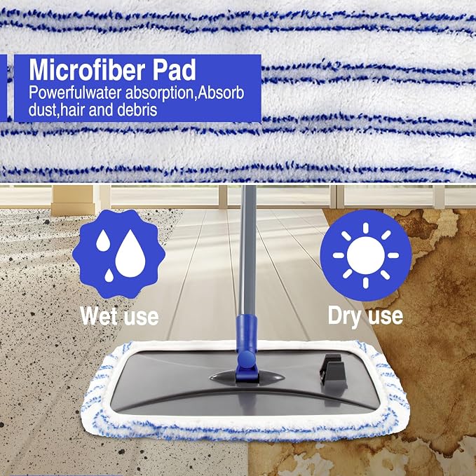 Microfiber Mops for Floor Cleaning,Hardwood Floor Mop with 5 Reusable Pads | Extra Large Industrial Mop,Floor Commercial Mop for Wet & Dry Use, Flat Mops for Hardwood, Vinyl, Laminate, Tile Floors