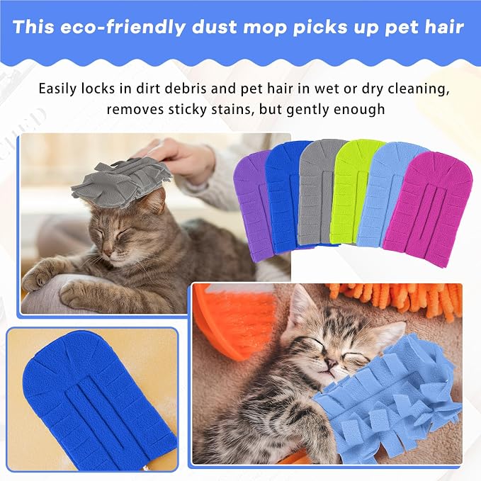 Zubebe 6 Pcs Reusable Duster Refills Fleece,Elegant Color | Soft Polyester Fiber Flat Duster Refill Multi Surface Washable Cleaning Pad Tools for Home, Blinds, Car, Pet, Furniture, Fans