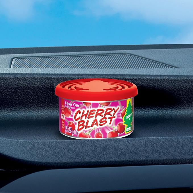 LITTLE TREES Car Air Freshener | Fiber Can Provides Long Lasting Scent for Auto or Home | Recycled Fiber | Cherry Blast, 4 Air Fresheners