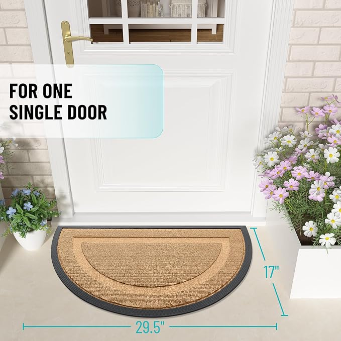 OLANLY Half Circle Front Door Mat Outside 29.5x17 All-Season Rubber Doormat | Butter Yellow, Absorbent, Heavy-Duty, Stain and Fade Resistant, Non-Slip Backing, Low-Profile Indoor Outdoor Entryway Mat