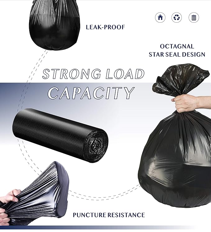 FORID Small Black Trash Bags, 4 Gallon Garbage Bags, 220 Counts Strong Plastic Trash Can Liners 15 Liter for Kitchen Bathroom Office Waste Basket - Durable & Thick Trash Bag