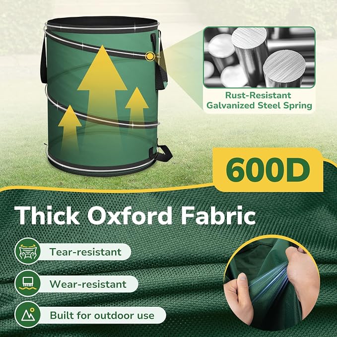 GreatBuddy Collapsible Trash Can 30 Gallon 2 Pack, Pop Up Yard Waste Bags, 600D Oxford Lawn and Leaf Bags with Drainage Holes, Self-Standing Camping Trash Can, Foldable Garden Bag for Leaf Cleanup
