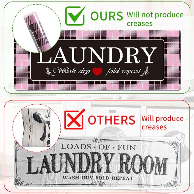 XLHOMO Laundry Room Rugs and Mats, 17"x47" Buffalo Plaid Pink Laundry Room Rug Runner Washable Non Slip, Farmhouse Laundry Mats for Floor, Mudroom, Kitchen, Washroom, Bathroom, Entryway Carpet Decor
