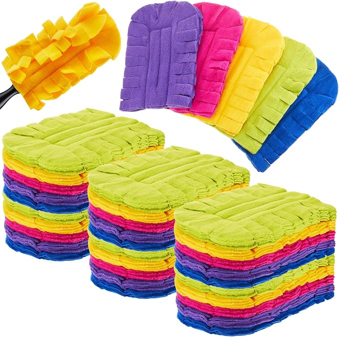 Zubebe 30 Pcs Reusable Duster Refills Fleece,Dark Color | Soft Polyester Fiber Flat Duster Refill Multi Surface Washable Cleaning Pad Tools for Home, Blinds, Car, Pet, Furniture, Fans