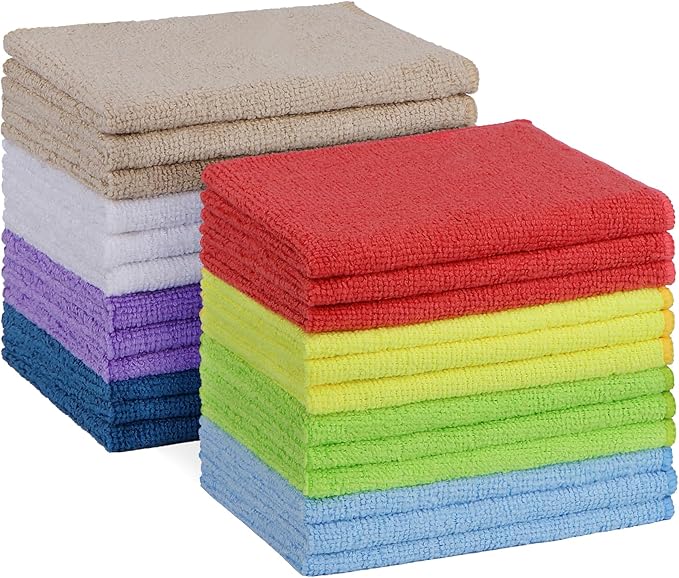 HOMEXCEL Microfiber Cleaning Cloth, 24 Pack Cleaning Rags for House 12"X11" | High Absorbent, Lint Free Microfiber Towels for Cars Kitchen House & Window, Reusable Cleaning Towel, Multicolor