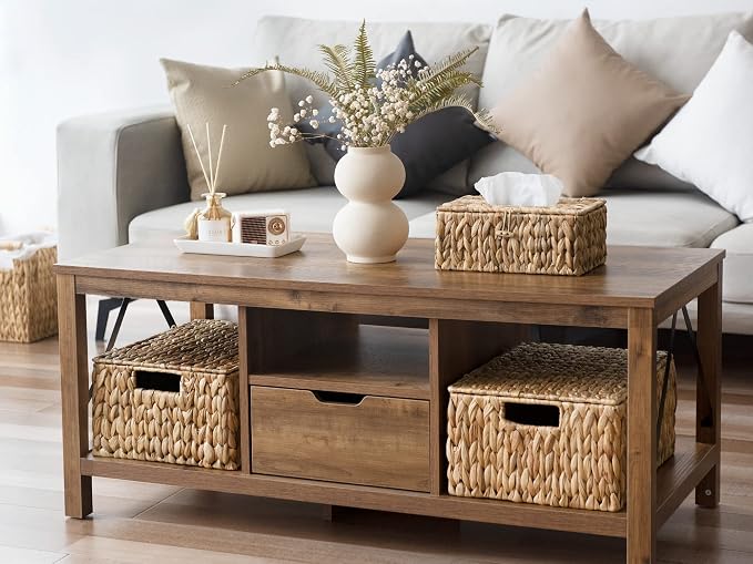 StorageWorks Wicker Basket with Lid, Storage Baskets with Lids, Hyacinth | Woven Baskets with Lids for Shelves, Wicker Storage Baskets with Lids, Lidded Baskets for Organizing, Large, 1 Pack