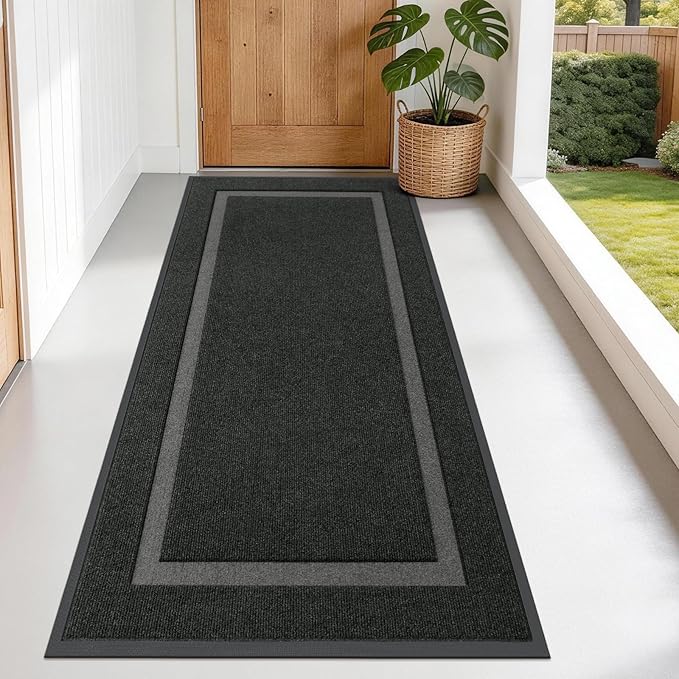 OLANLY Front Door Mat Outside 71x34, All-Season Heavy-Duty Rubber Doormat | Black, Absorbent, Stain and Fade Resistant, Waterproof Non-Slip Backing, Low-Profile Indoor Outdoor Floor Mat for Entryway